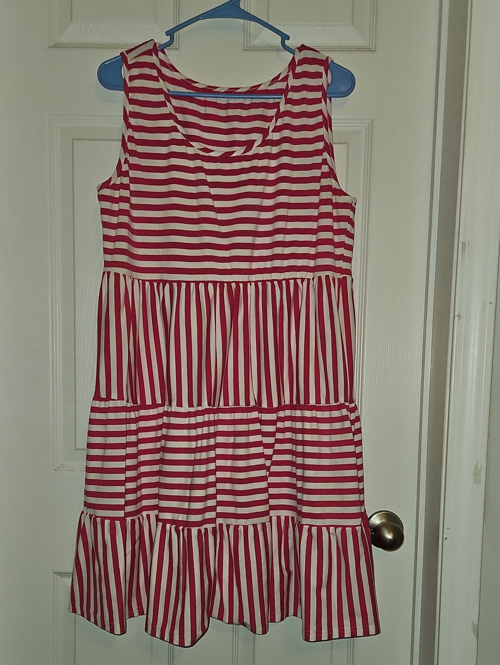 Womens Pink and White Stripe Tiered Tank Dress
